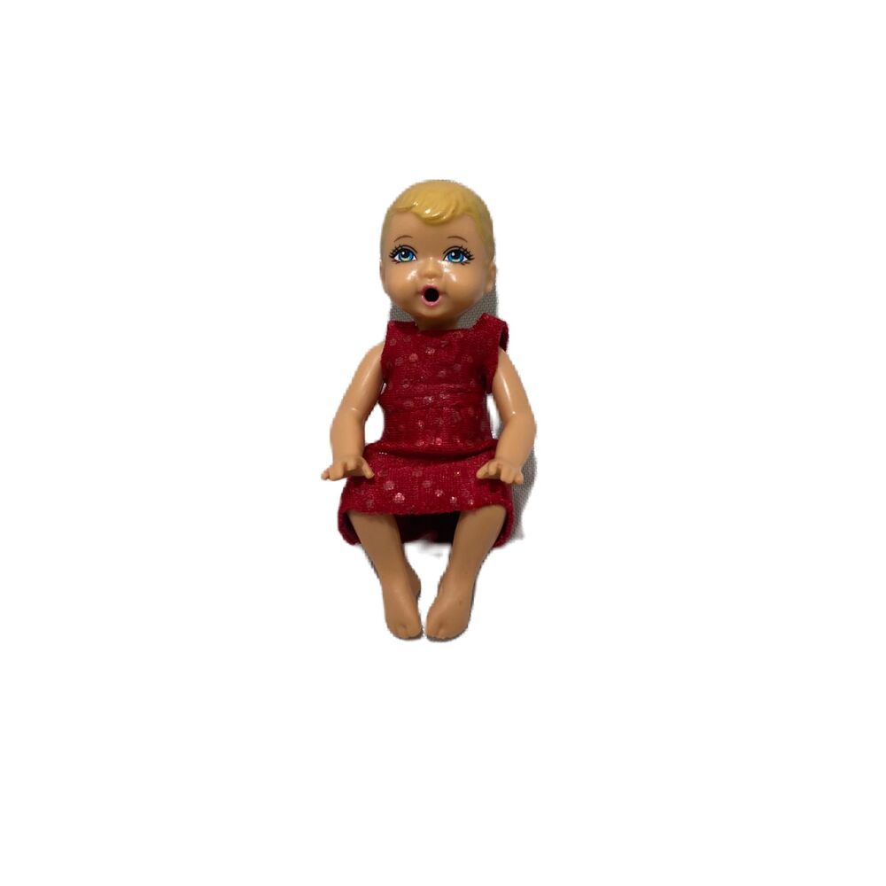 Vintage Barbie Doll House Baby Krissy Toy Figure with Red Dress Mattel